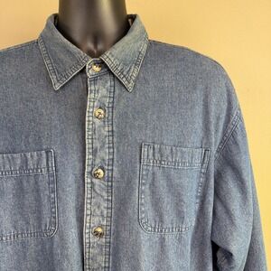 Wrangler Denim Jean Shirt Jacket Mens Large Quilt Lined Shacket Blue Chore Rodeo